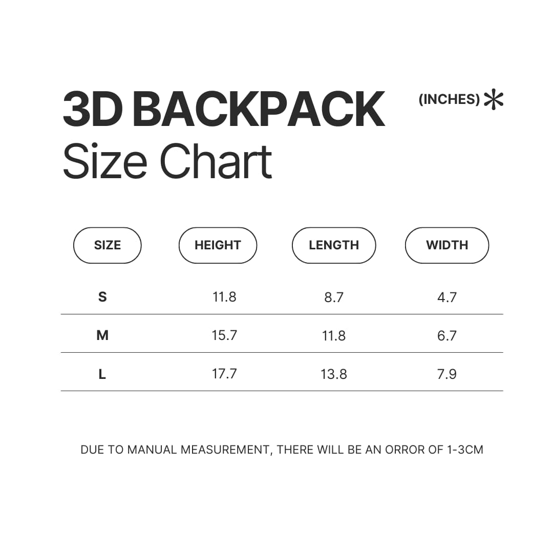 3D Backpack Size Chart - Family Guy Merch