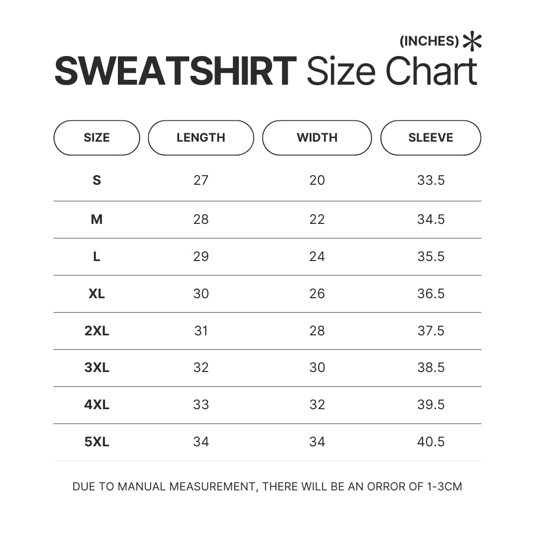 Sweatshirt Size Chart - Family Guy Merch